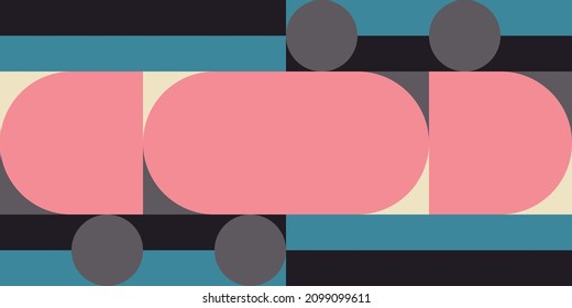Fondo geométrico abstracto vectorial moderno con círculos, rectángulos y cuadrados en estilo catastrófico retro. Patrón gráfico de formas simples de color pastel. Resumen de arte en mosaico.