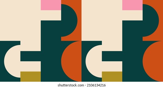 Modern vector abstract  geometric background with circles, rectangles and squares  in retro scandinavian style. Pastel colored simple shapes graphic pattern. Abstract mosaic artwork.
