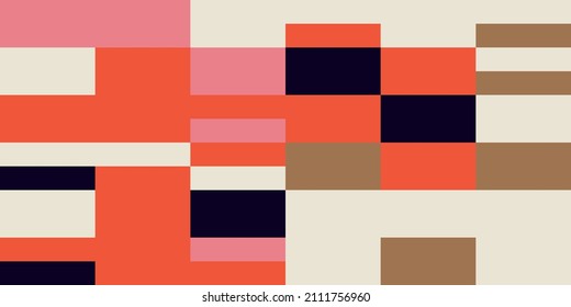 Modern vector abstract  geometric background with stripes, rectangles and squares  in retro style. Pastel colored simple shapes graphic pattern. Abstract mosaic artwork.
