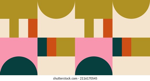 Modern vector abstract  geometric background with circles, rectangles and squares  in retro scandinavian style. Pastel colored simple shapes graphic pattern. Abstract mosaic artwork.