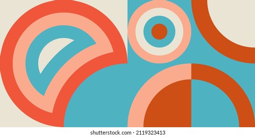 Fondo geométrico abstracto vectorial moderno con círculos, rectángulos y cuadrados en estilo catastrófico retro. Patrón gráfico de formas simples de color pastel. Resumen de arte en mosaico.