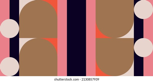 Modern vector abstract  geometric background with circles, rectangles and squares  in retro scandinavian style. Pastel colored simple shapes graphic pattern. Abstract mosaic artwork.