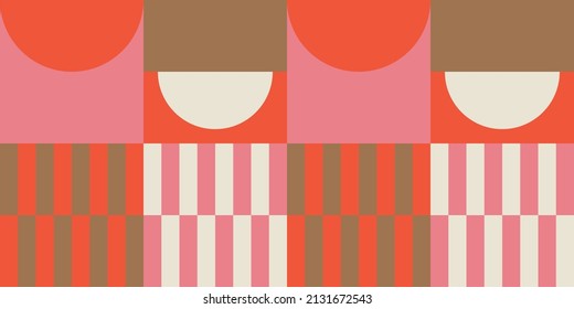 Modern vector abstract  geometric background with circles, rectangles and squares  in retro scandinavian style. Pastel colored simple shapes graphic pattern. Abstract mosaic artwork.