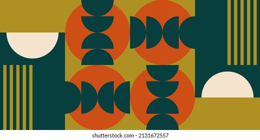 Modern vector abstract  geometric background with circles, rectangles and squares  in retro scandinavian style. Pastel colored simple shapes graphic pattern. Abstract mosaic artwork.