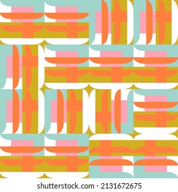 Modern vector abstract  geometric background with circles, rectangles and squares  in retro  style. Pastel colored simple shapes graphic pattern. Abstract mosaic artwork.