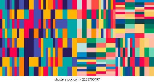 Modern vector abstract  geometric background with circles, rectangles and squares  in retro  style. Pastel colored simple shapes graphic pattern. Abstract mosaic artwork.