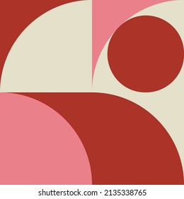 Modern vector abstract  geometric background with circles, rectangles and squares  in retro Scandinavian style. Pastel colored simple shapes graphic pattern.