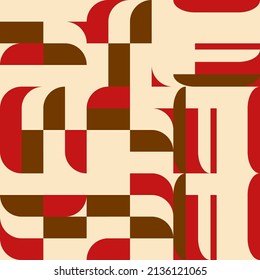 Modern vector abstract  geometric background with circles, rectangles and squares  in retro  style. Pastel colored simple shapes graphic pattern. Abstract mosaic artwork.
