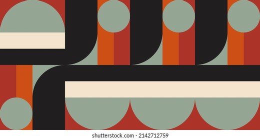Modern vector abstract  geometric background with circles, rectangles and squares  in retro scandinavian style. Pastel colored simple shapes graphic pattern. Abstract mosaic artwork.