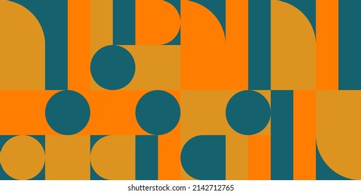 Modern vector abstract  geometric background with circles, rectangles and squares  in retro scandinavian style. Pastel colored simple shapes graphic pattern. Abstract mosaic artwork.