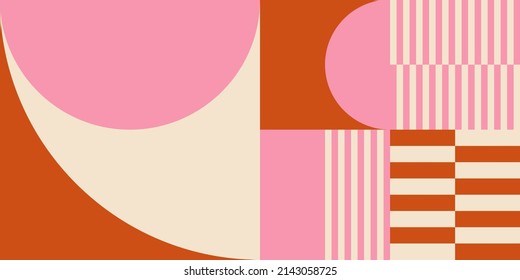 Modern vector abstract  geometric background with circles, rectangles and squares  in retro Scandinavian style. Multi colored simple shapes graphic pattern.
