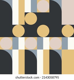 Fondo geométrico abstracto vectorial moderno con círculos, rectángulos y cuadrados en estilo catastrófico retro. Patrón gráfico de formas simples de color pastel. Resumen de arte en mosaico.