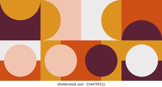 Modern vector abstract  geometric background with circles, rectangles and squares  in retro scandinavian style. Pastel colored simple shapes graphic pattern. Abstract mosaic artwork.