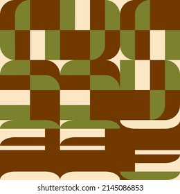 Modern vector abstract  geometric background with circles, rectangles and squares  in retro  style. Pastel colored simple shapes graphic pattern. Abstract mosaic artwork.