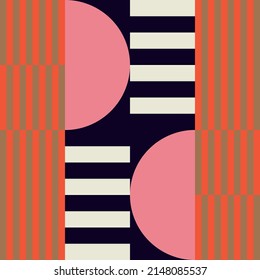 Modern vector abstract  geometric background with circles, rectangles and squares  in retro scandinavian style. Pastel colored simple shapes graphic pattern. Abstract mosaic artwork.