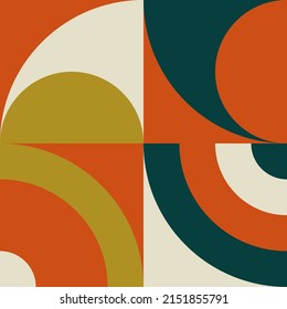 Modern vector abstract geometric background with circles, rectangles and squares in retro scandinavian style. Pastel colored simple shapes graphic pattern. Abstract mosaic artwork.