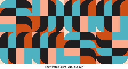 Modern vector abstract  geometric background with circles, rectangles and squares  in retro  style. Pastel colored simple shapes graphic pattern. Abstract mosaic artwork.