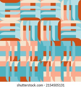 Modern vector abstract  geometric background with circles, rectangles and squares  in retro  style. Pastel colored simple shapes graphic pattern. Abstract mosaic artwork.