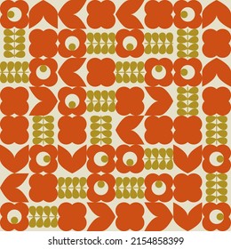 Modern vector abstract  geometric background with stylized flowers, leaves and stems  in retro scandinavian style. Pastel colored simple shapes graphic seamless pattern.