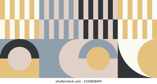 Modern vector abstract  geometric background with circles, rectangles and squares  in retro scandinavian style. Pastel colored simple shapes graphic pattern. Abstract mosaic artwork.