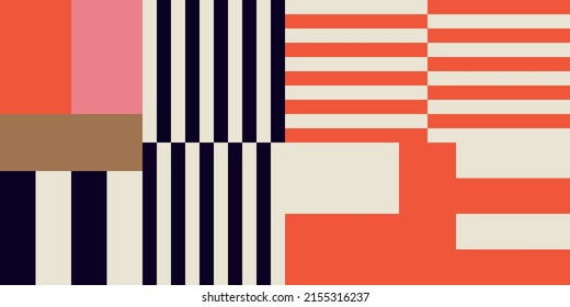 Modern vector abstract  geometric background with stripes, rectangles and squares  in retro scandinavian style. Pastel colored simple shapes graphic pattern. Abstract mosaic artwork.