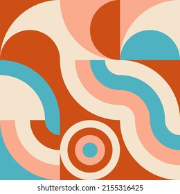 Fondo geométrico abstracto vectorial moderno con círculos, rectángulos y cuadrados en estilo catastrófico retro. Patrón gráfico de formas simples de color pastel. Resumen de arte en mosaico.