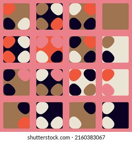 Modern vector abstract  geometric background with circles, rectangles and squares  in retro scandinavian style. Pastel colored simple shapes graphic pattern. Abstract mosaic artwork.