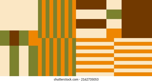 Fondo geométrico abstracto vectorial moderno con rayas, rectángulos y cuadrados de estilo retro escandinavo. Patrón gráfico de formas simples de color pastel. Resumen de arte en mosaico.