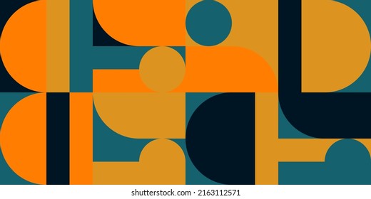 Modern vector abstract  geometric background with circles, rectangles and squares  in retro scandinavian style. Pastel colored simple shapes graphic pattern. Abstract mosaic artwork.