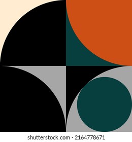 Modern vector abstract  geometric background with circles, rectangles and squares  in retro Scandinavian style. Pastel colored simple shapes graphic pattern.