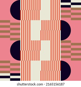 Modern vector abstract  geometric background with circles, rectangles and squares  in retro scandinavian style. Pastel colored simple shapes graphic pattern. Abstract mosaic artwork.