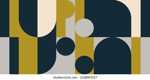 Modern vector abstract  geometric background with circles, rectangles and squares  in retro scandinavian style. Pastel colored simple shapes graphic pattern. Abstract mosaic artwork.