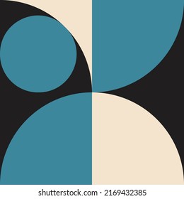 Modern vector abstract  geometric background with circles, rectangles and squares  in retro Scandinavian style. Pastel colored simple shapes graphic pattern.