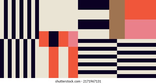 Modern vector abstract  geometric background with stripes, rectangles and squares  in retro scandinavian style. Pastel colored simple shapes graphic pattern. Abstract mosaic artwork.