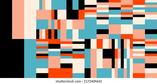 Modern vector abstract  geometric background with stripes, rectangles and squares  in retro style. Pastel colored simple shapes graphic pattern. Abstract mosaic artwork.
