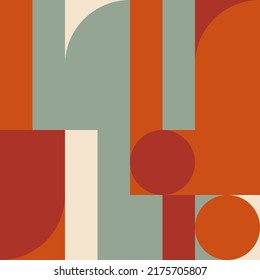 Modern vector abstract  geometric background with circles, rectangles and squares  in retro scandinavian style. Pastel colored simple shapes graphic pattern. Abstract mosaic artwork.