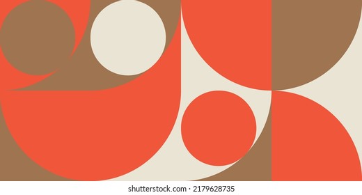 Moderner, abstrakter, geometrischer Hintergrund mit Kreisen, Rechtecken und Quadraten im skandinavischen Retro-Stil. Pastellfarbene, einfache Formen, grafisches Muster.