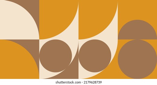 Modern vector abstract  geometric background with circles, rectangles and squares  in retro Scandinavian style. Pastel colored simple shapes graphic pattern.