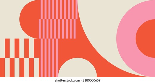 Modern vector abstract  geometric background with circles, rectangles and squares  in retro Scandinavian style. Pastel colored simple shapes graphic pattern.