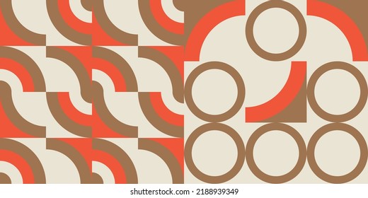 Modern vector abstract  geometric background with circles, rectangles and squares  in retro scandinavian style. Pastel colored simple shapes graphic pattern. Abstract mosaic artwork.