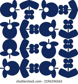 Modern vector abstract  geometric background with stylized flowers, leaves and stems  in retro vintage folklore style. Pastel colored simple shapes graphic seamless pattern.