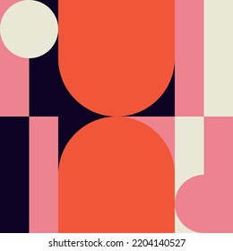 Modern vector abstract  geometric background with circles, rectangles and squares  in retro scandinavian style. Pastel colored simple shapes graphic pattern. Abstract mosaic artwork.