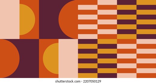 Modern vector abstract  geometric background with circles, rectangles and squares  in retro scandinavian style. Pastel colored simple shapes graphic pattern. Abstract mosaic artwork.