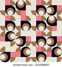 Modern vector abstract  geometric background with circles, rectangles and squares  in retro scandinavian style. Pastel colored simple shapes graphic pattern. Abstract mosaic artwork.