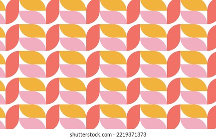 Modern vector abstract geometric background with circles, rectangles and squares in retro scandinavian style. Pastel colored simple shapes graphic pattern.