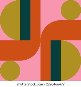 Modern vector abstract  geometric background with circles, rectangles and squares  in retro scandinavian style. Pastel colored simple shapes graphic pattern. Abstract mosaic artwork.