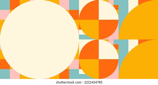 Modern vector abstract  geometric background with circles, rectangles and squares  in retro scandinavian style. Pastel colored simple shapes graphic pattern. Abstract mosaic artwork.