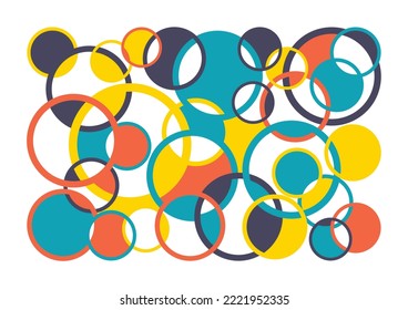 Modern vector abstract geometric background with circles and semi circles in retro Scandinavian style. Pastel colored simple shapes graphic pattern. Abstraction.