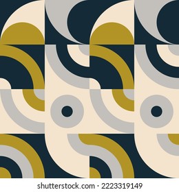 Modern vector abstract  geometric background with circles, rectangles and squares  in retro scandinavian style. Pastel colored simple shapes graphic pattern. Abstract mosaic artwork.