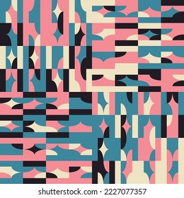 Modern vector abstract  geometric background with diamond shapes, rectangles and squares  in retro scandinavian style. Pastel colored simple shapes graphic pattern. Abstract mosaic artwork.
